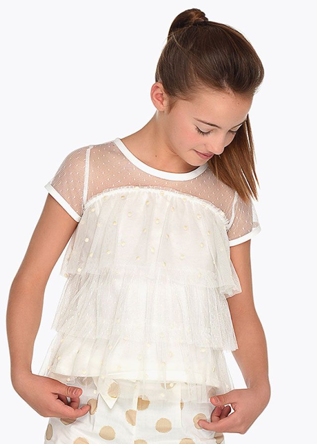 Mayoral Πουκαμίσα Γκοφρέ Εκρού Για Κορίτσι 29-06122-047